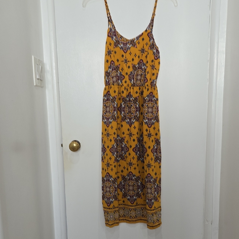 Pink Rose Mustard and Purple Patterned Midi Dress